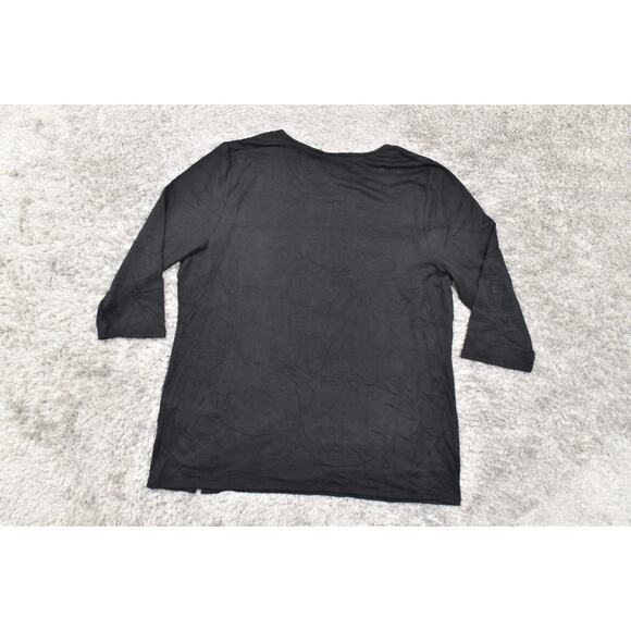 Chico's Size 3 Black Rayon Blouse - 23" Pit, 29" Length U Neck Long Sleeve - Picture 3 of 9